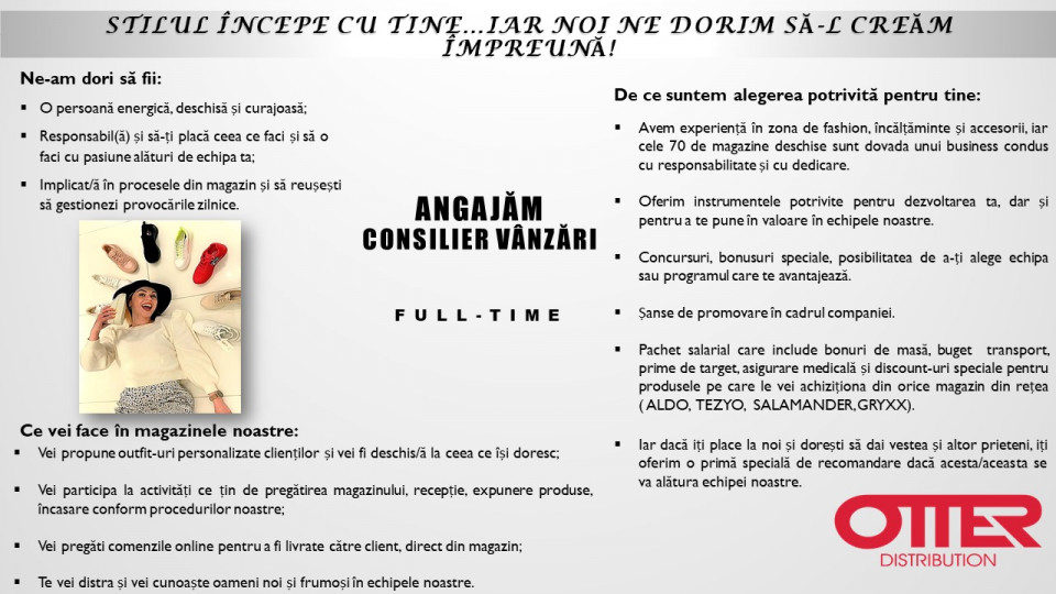 Consilier vanzari OTTER Licurici (zona Pantelimon)