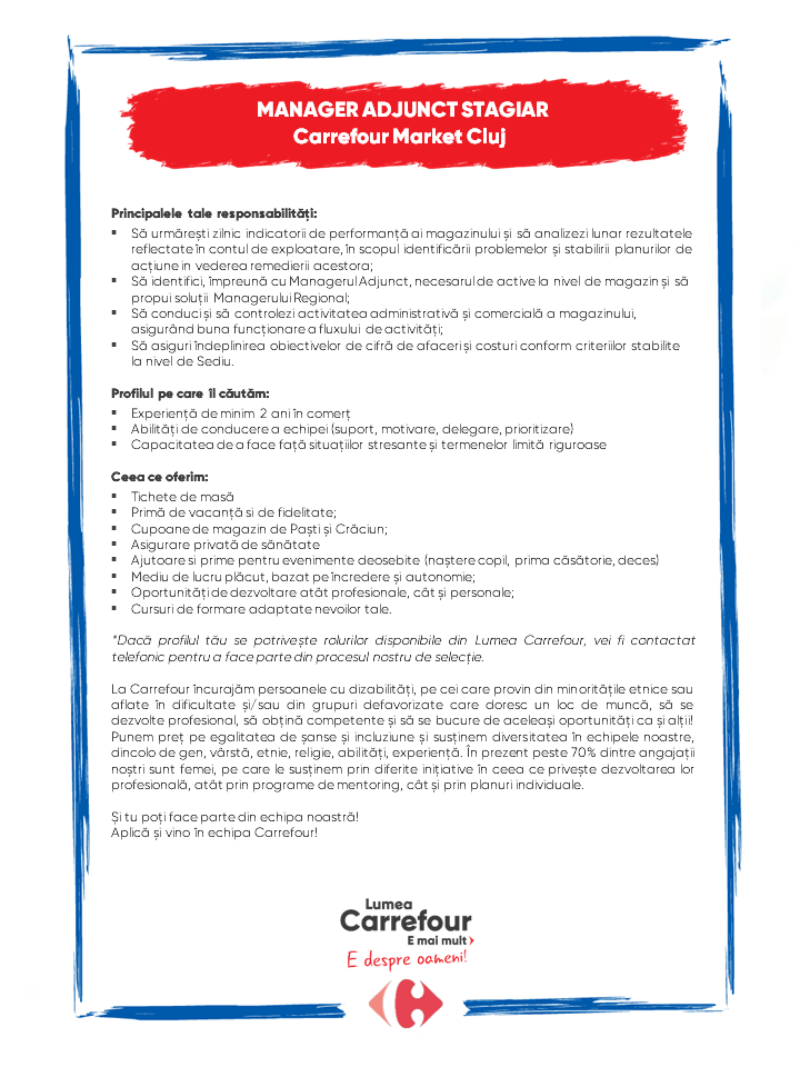 Manager Adjunct Stagiar la Carrefour Market Cluj