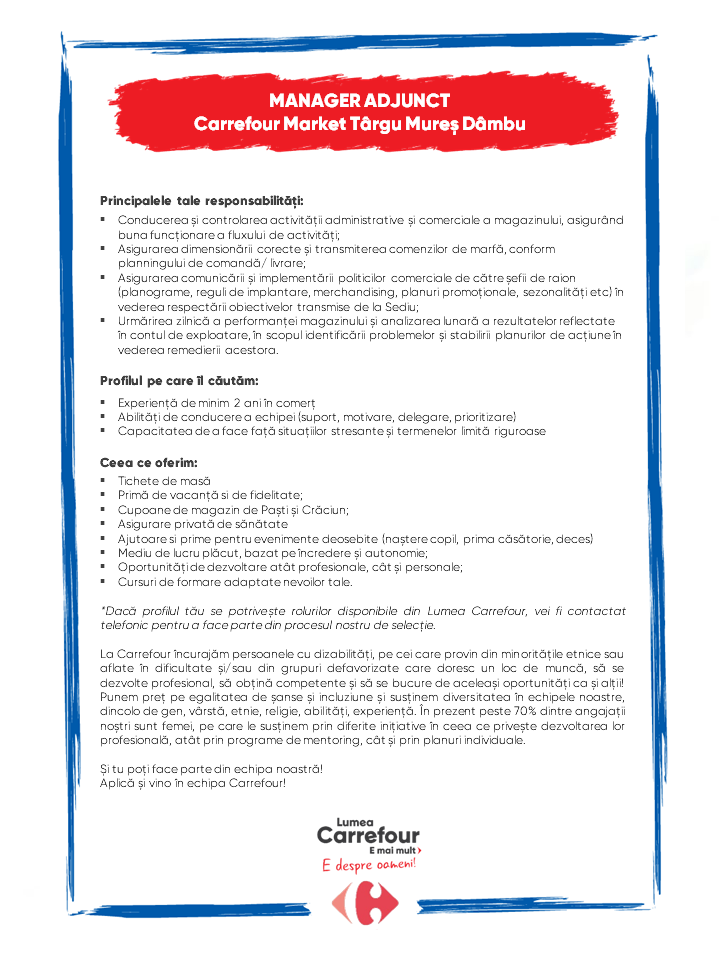 Manager Adjunct la Carrefour Market Targu Mures