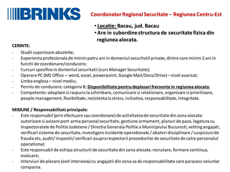 Coordonator Regional Securitate (Regiunea Centru Est)