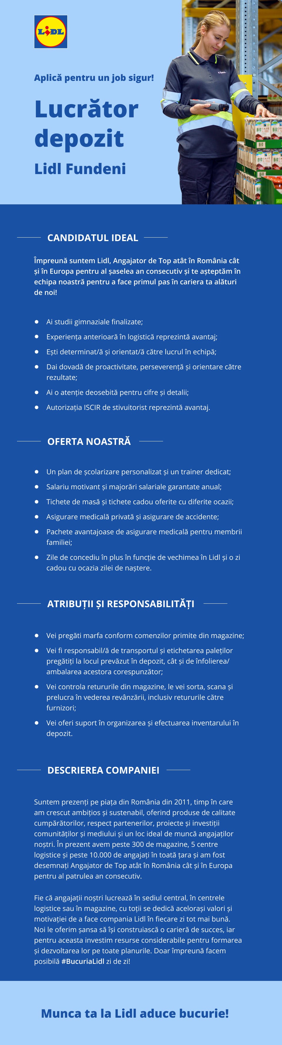 Lucrator Depozit Sediul Regional Fundeni (f/m)