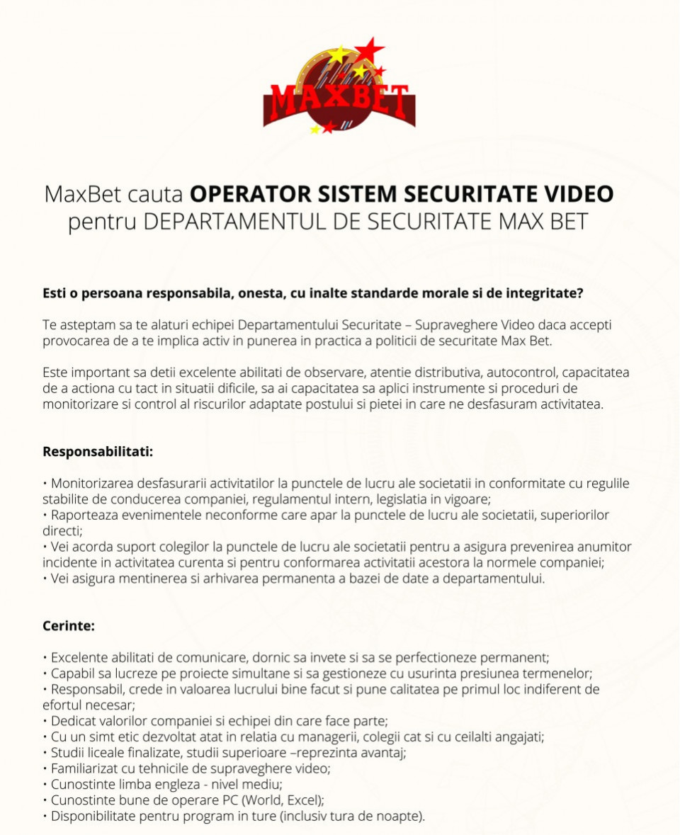 Operator Sisteme de Supraveghere Video