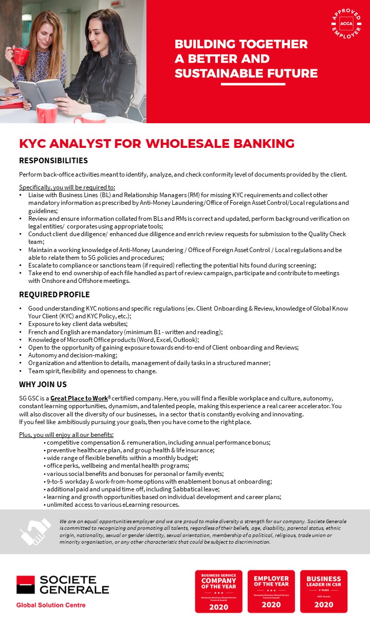 KYC Analyst for Wholesale Banking