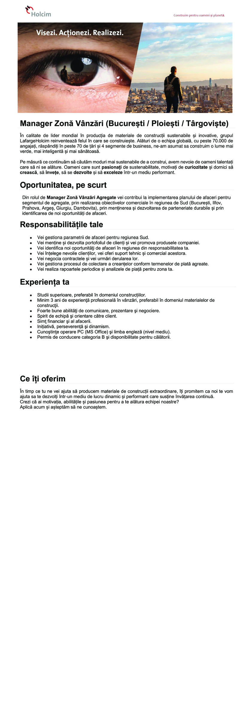 Manager Zona Vanzari Agregate