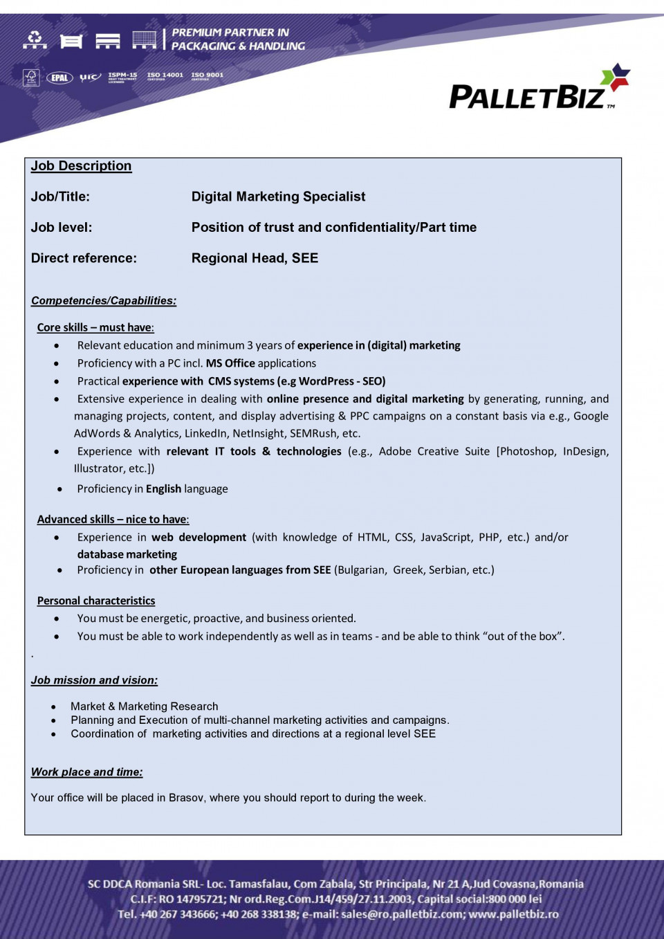 Digital Marketing Specialist ( Part time / Full Time)