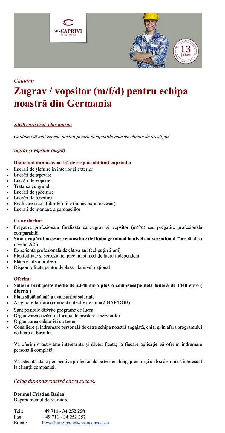 Zugrav / vopsitor (m/f)