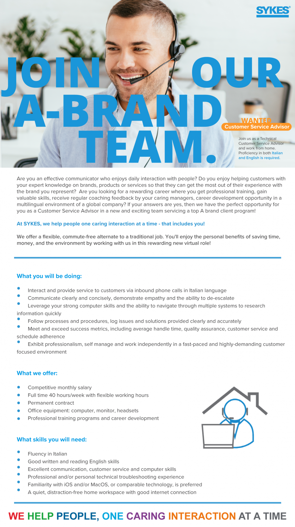 Customer Care Advisor with Italian&English - Work at home