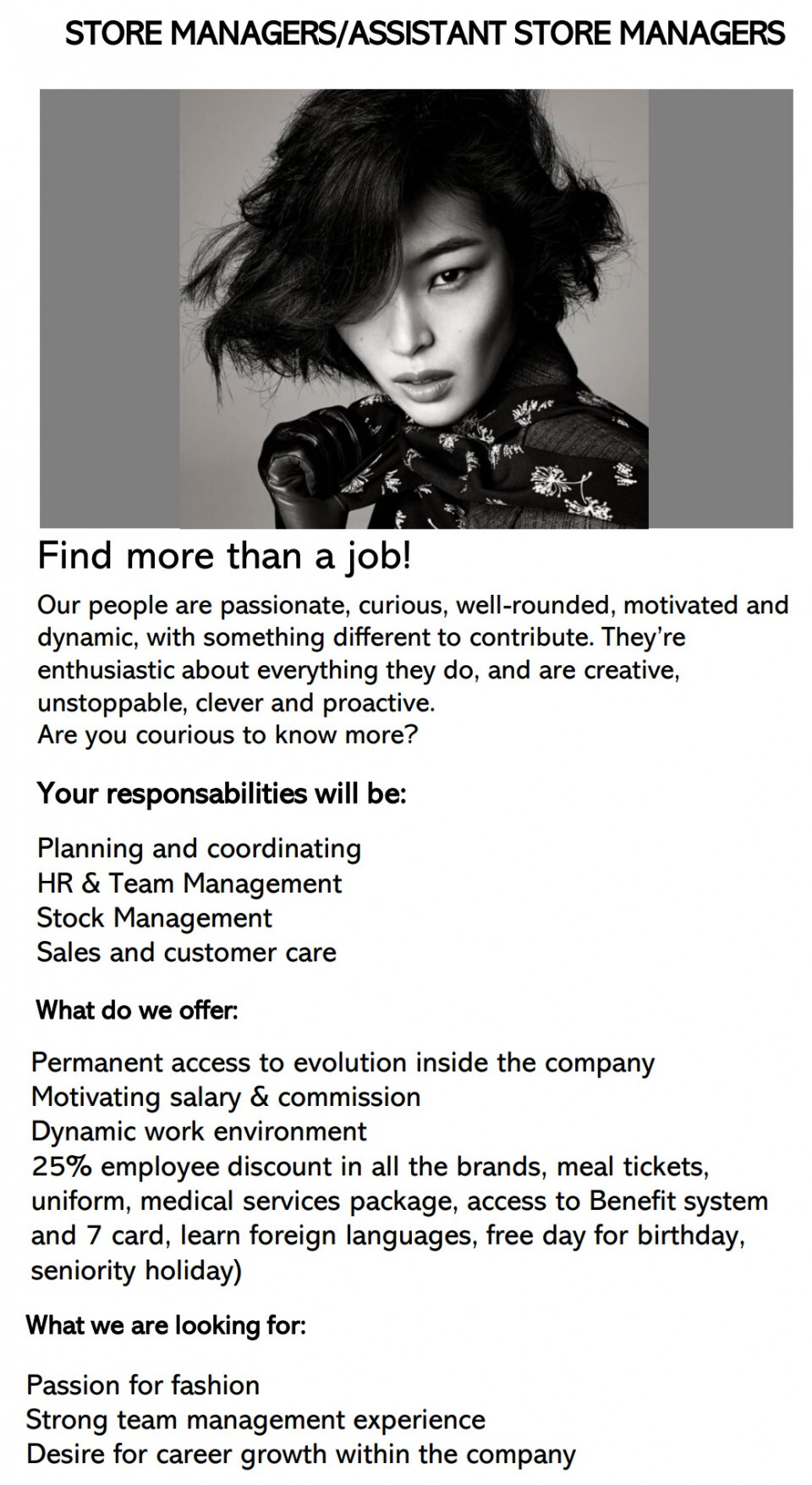 STORE MANAGER / ASSISTANT STORE MANAGER