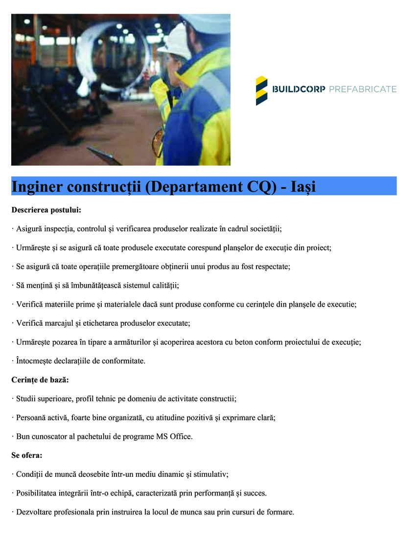 Inginer constructii (Departament CQ) - Iasi