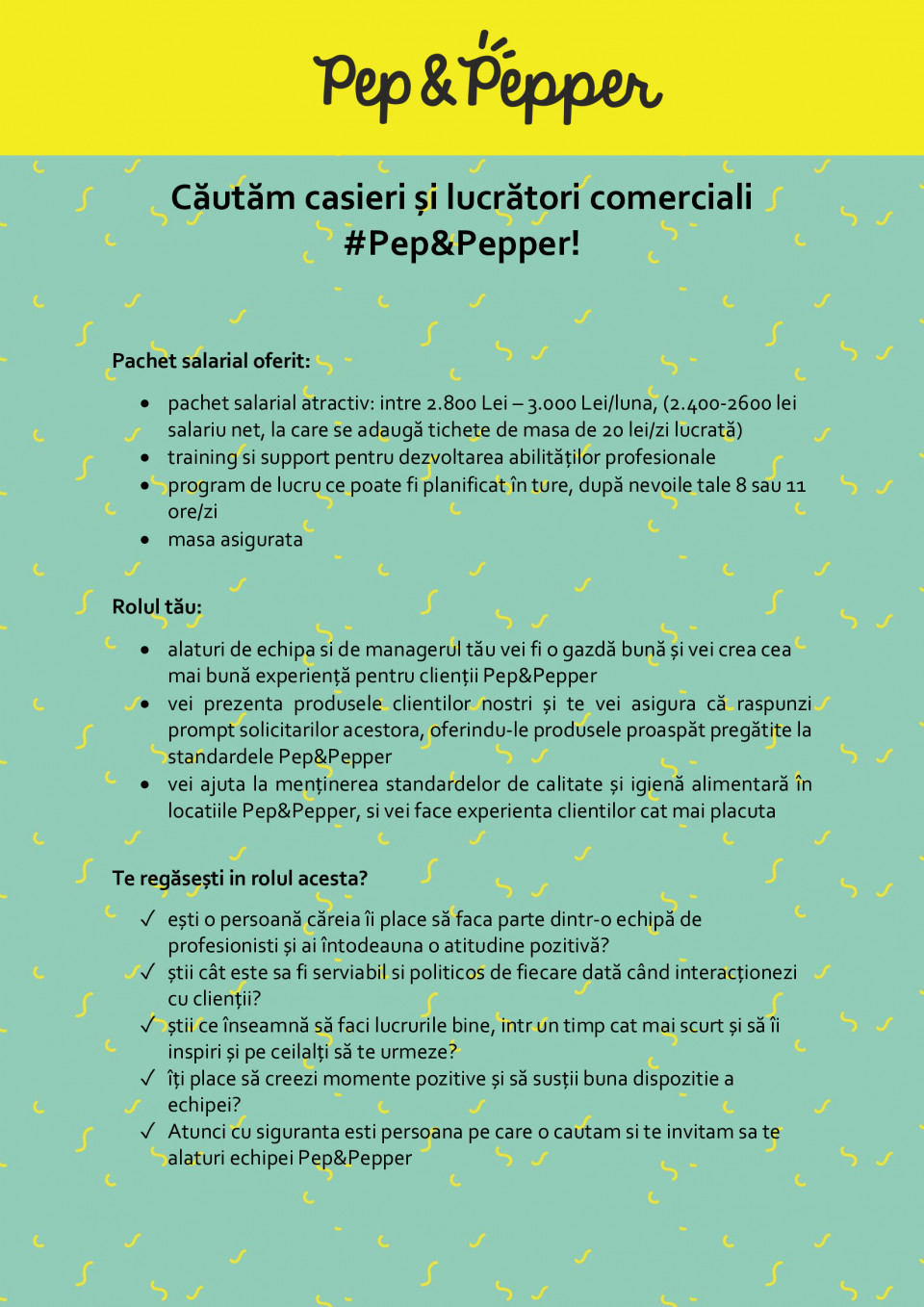 Casier / Lucrator comercial Pep&Pepper