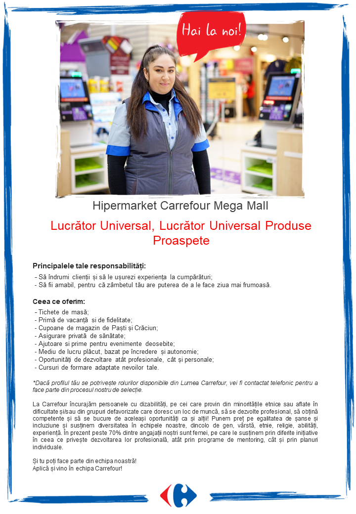Căutăm colegi la Carrefour Mega Mall
