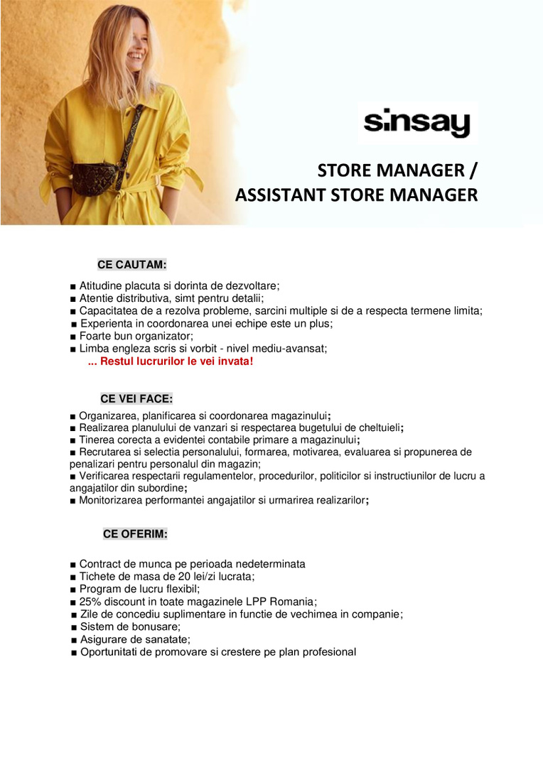 Store Manager and Deputy Manager Sinsay