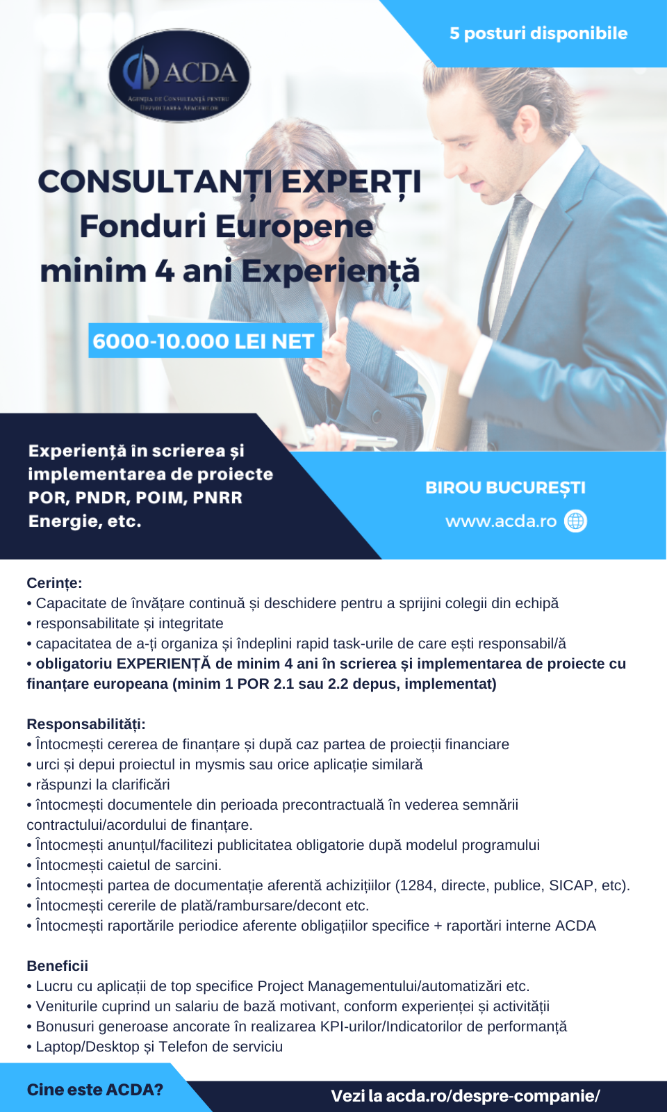 CONSULTANT/ EXPERT SCRIERE IMPLEMENTARE FONDURI EUROPENE