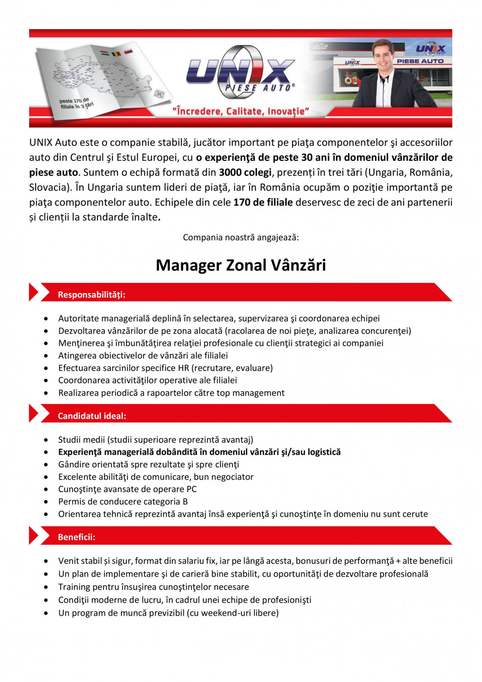 Manager Zonal Vanzari (venit lunar 11000 – 13500 Ron brut)