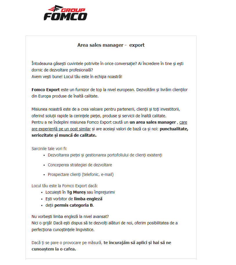 Area sales manager - export