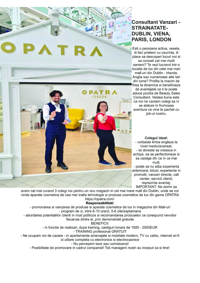 Consultant Vanzari -STRAINATATE- DUBLIN, VIENA, PARIS, LONDON