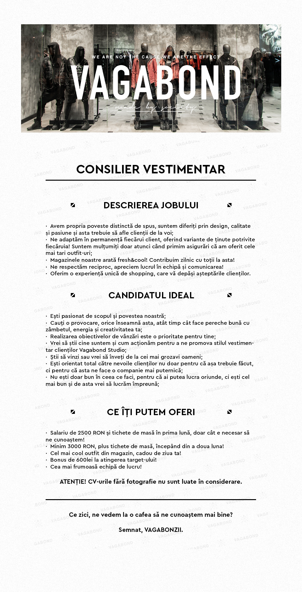 Asistent vanzari / Lucrator Comercial - VAGABOND STUDIO