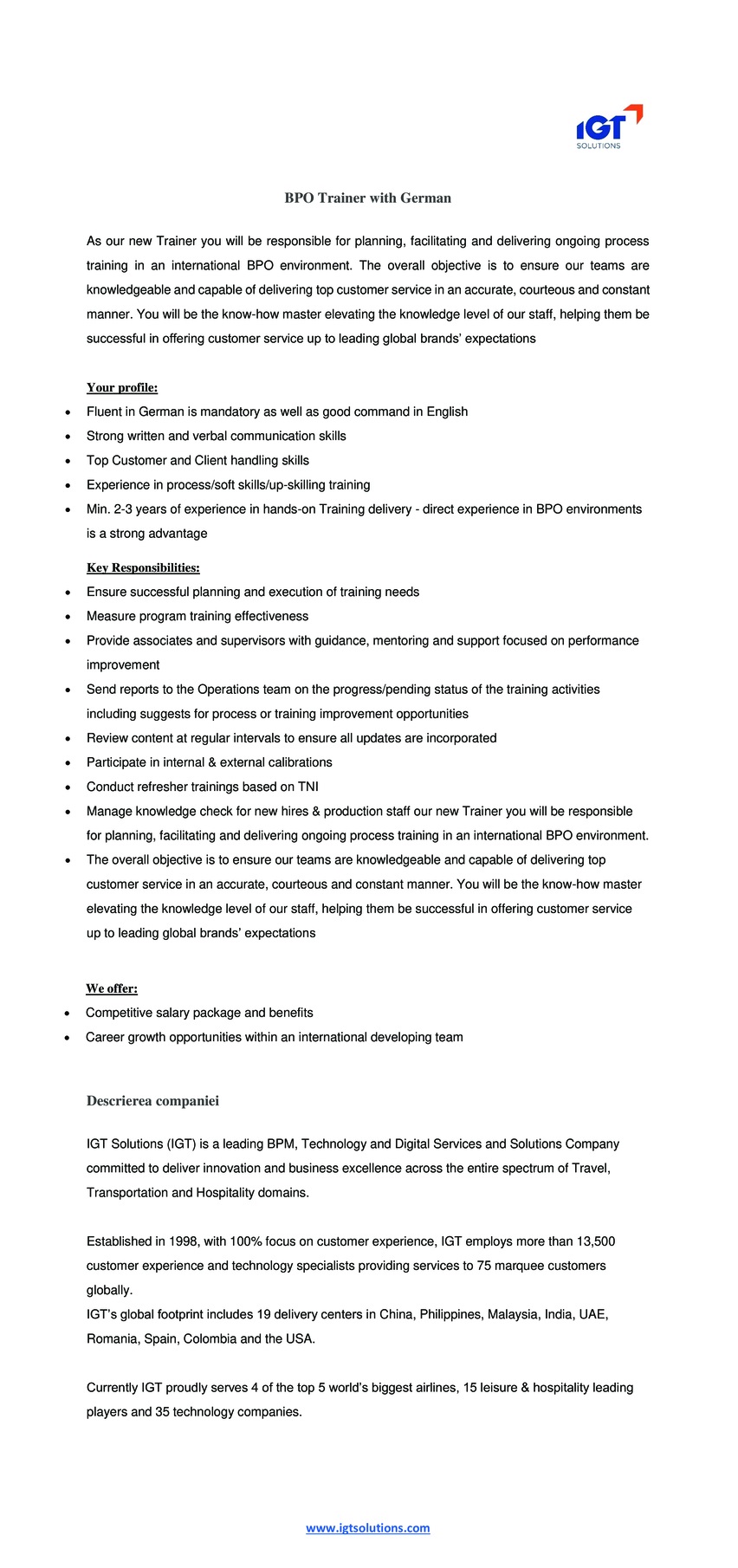 Process Trainer with German (BPO/Call Center)