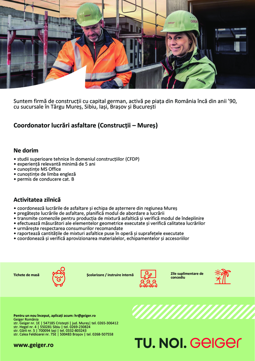 Coordonator lucrari asfaltare (Constructii - Mures)