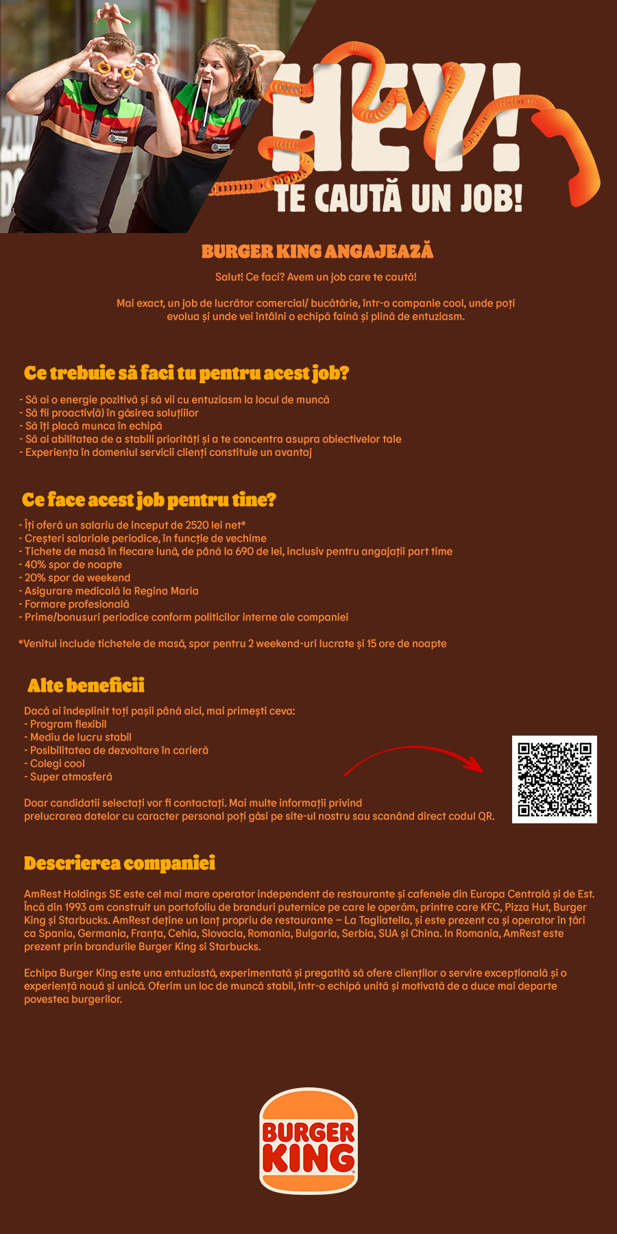 Burger King Universitate angajeaza Lucrator comercial