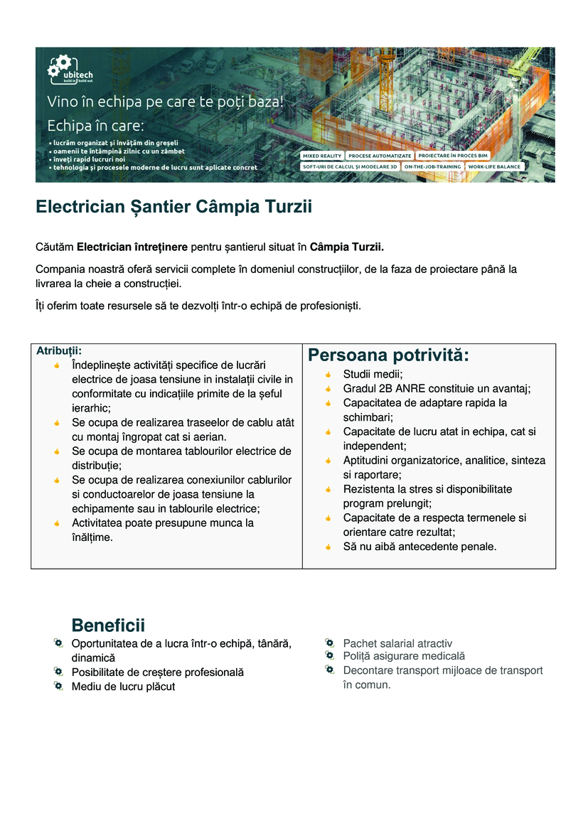 Electrician Santier Campia Turzii