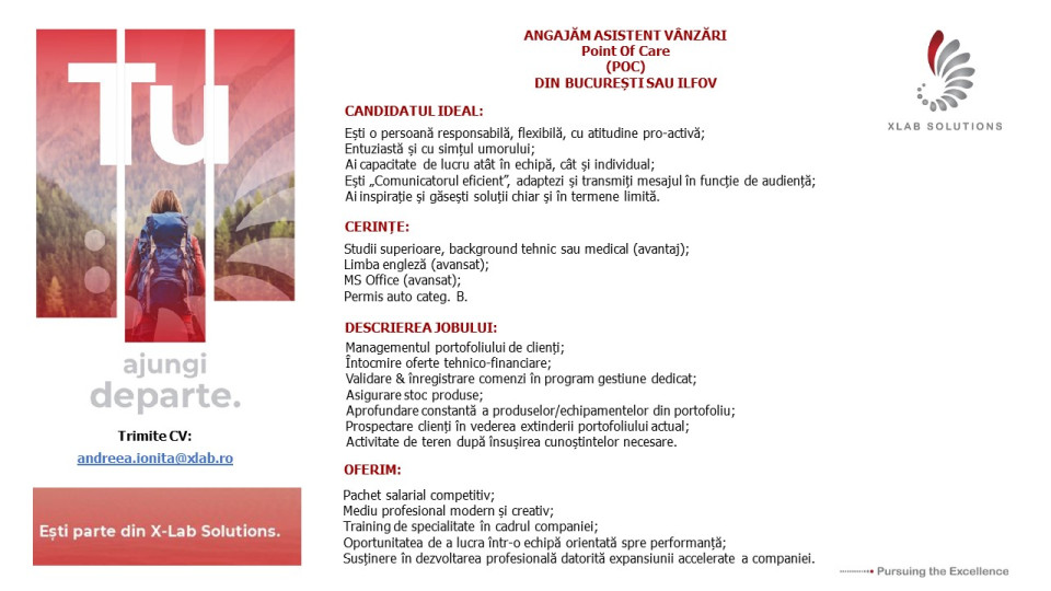 Asistent vanzari Point Of Care din Bucuresti sau Ilfov