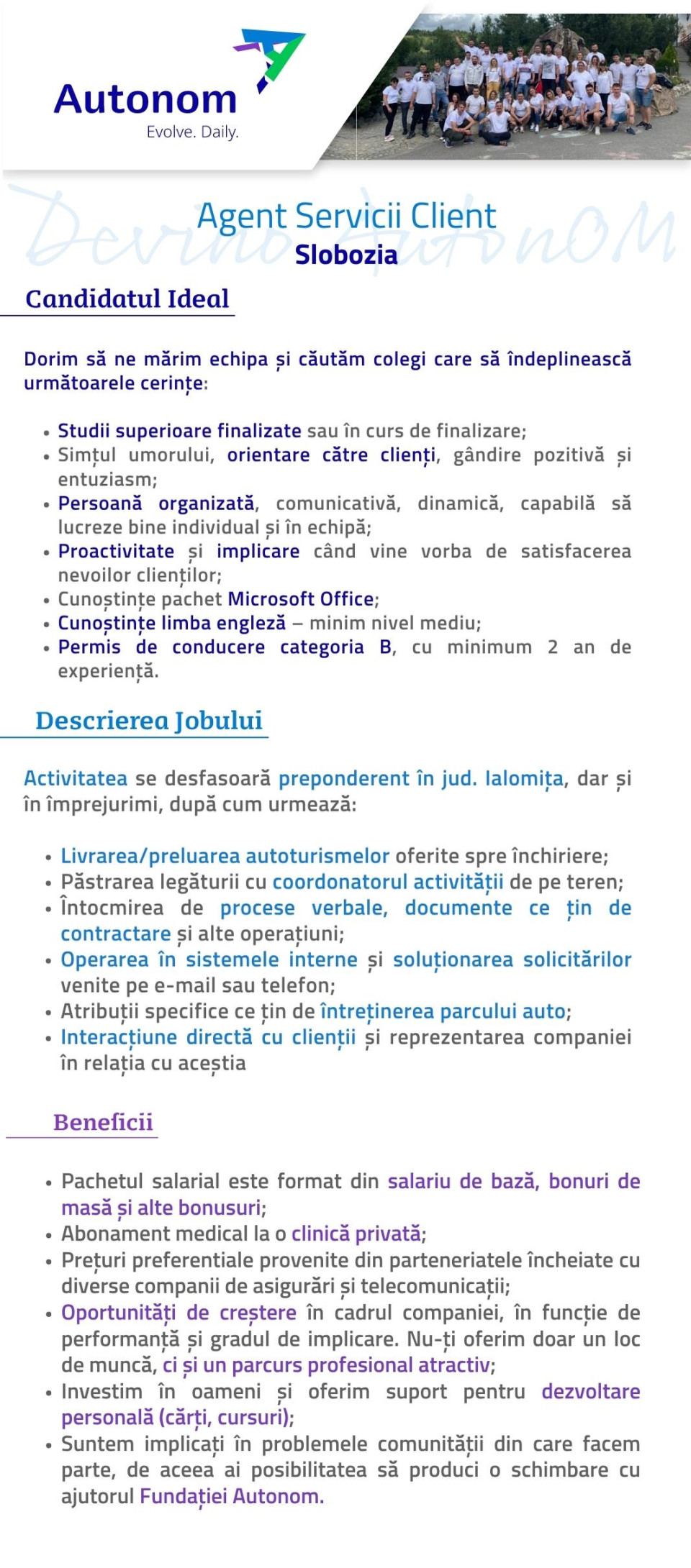 AGENT SERVICII CLIENT - SLOBOZIA
