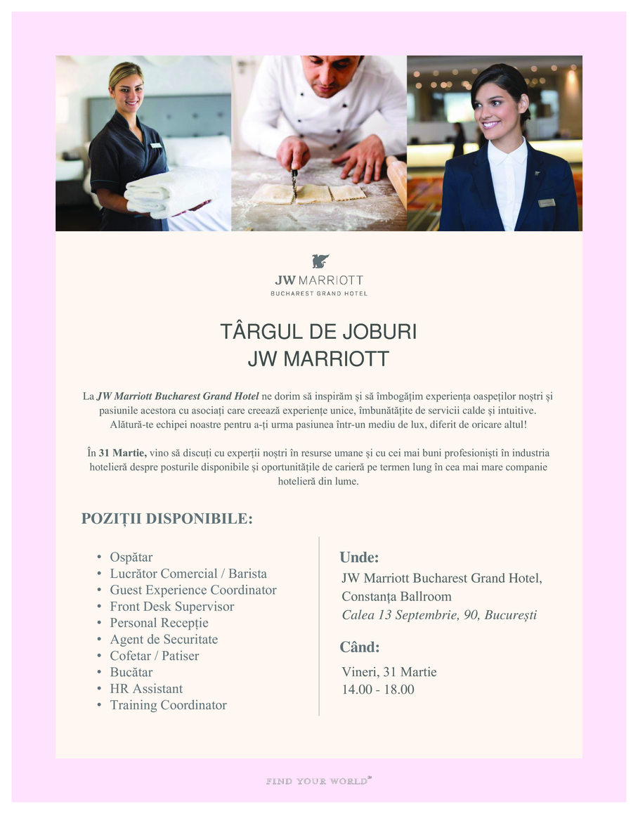 Targ de joburi JW Marriott 31 martie 2023