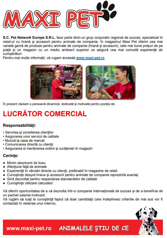 LUCRATOR COMERCIAL - Magazin Maxi Pet Craiova Electroputere
