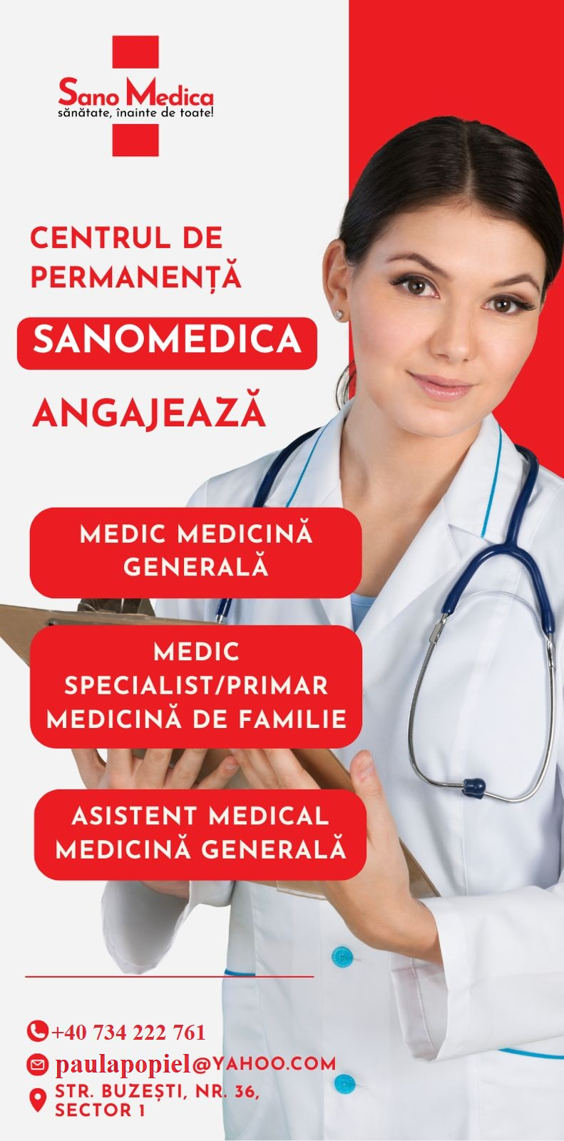 Sano Medica Cauta Medici si Asistenti Medicali Generalisti Pentru Centru de Permanenta