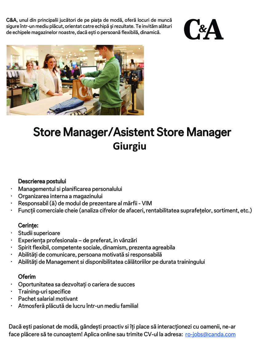 Store Manager/Asistent Store Manager Giurgiu