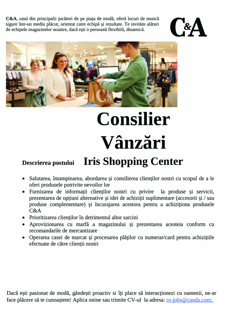 Asistent vanzari Iris Shopping Center