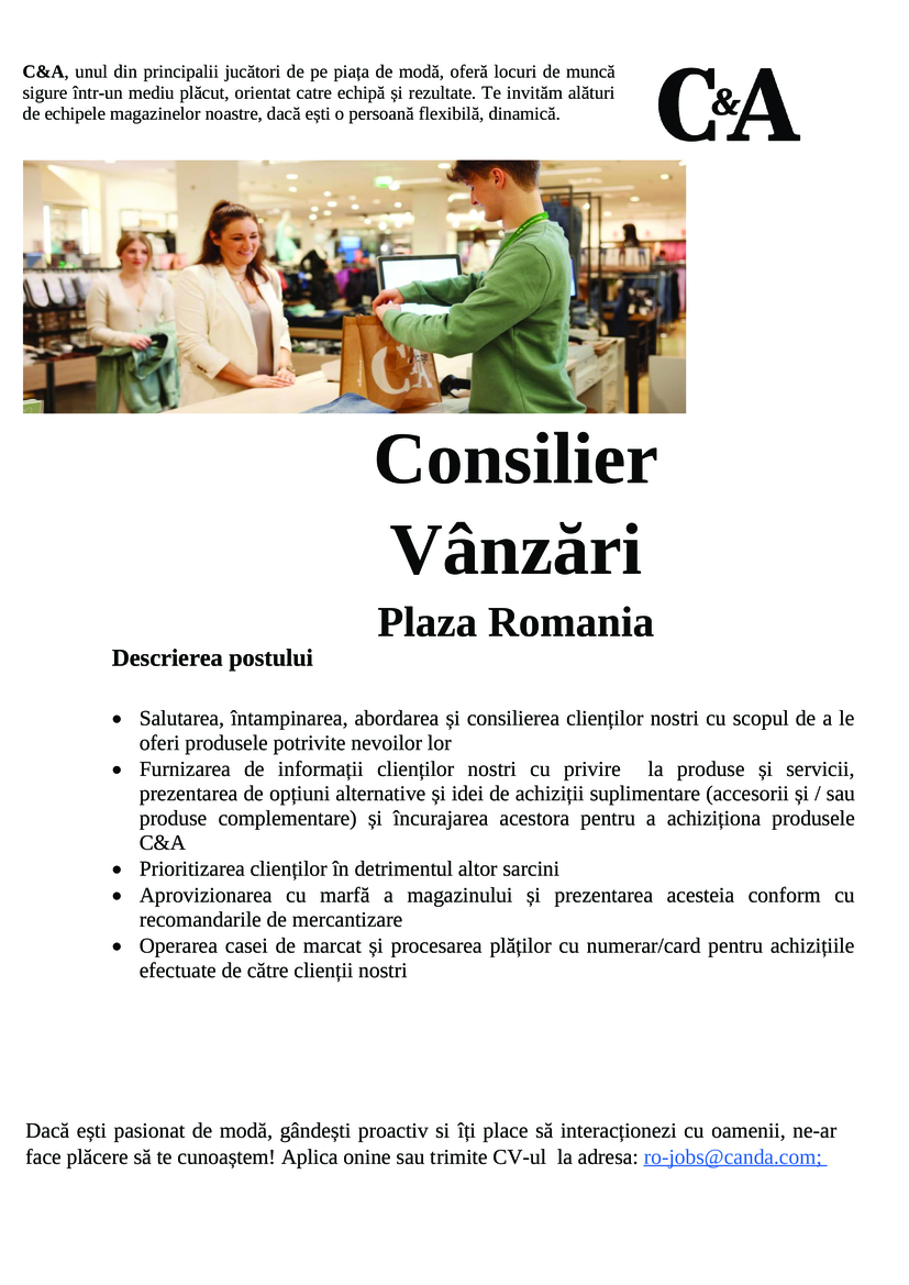 Consilier Vanzari Plaza Romania