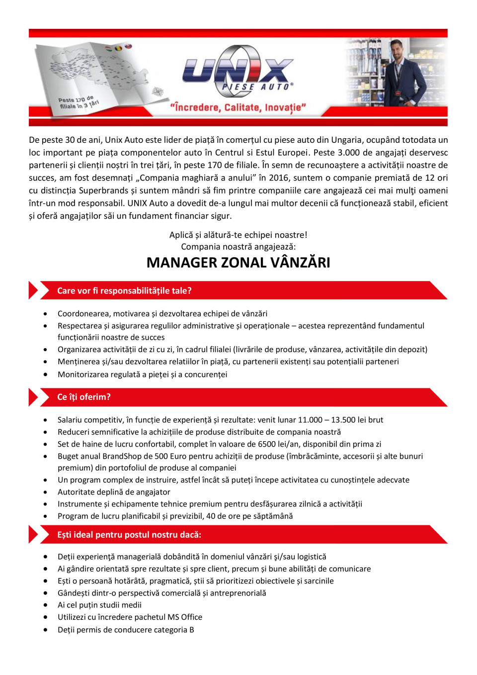 Manager Zonal Vanzari (venit lunar 14000 – 18000 Ron brut)
