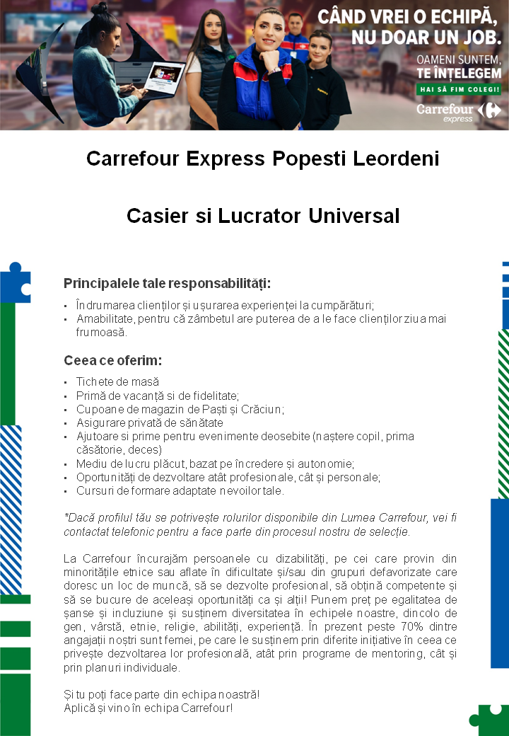 Cautam colegi noi pentru Carrefour Express Popesti Leordeni