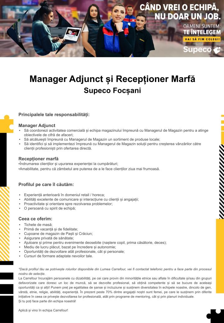 Manager Adjunct si Receptioner Marfa la Supeco Focsani