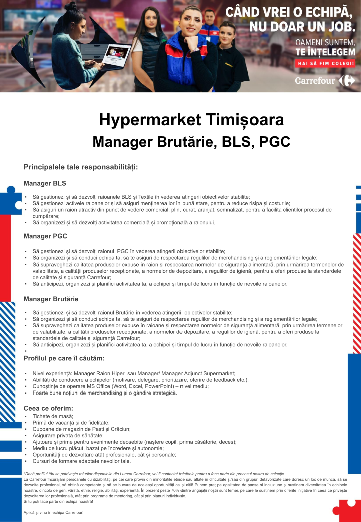 Manager Brutarie, BLS, PGC - Carrefour Timisoara