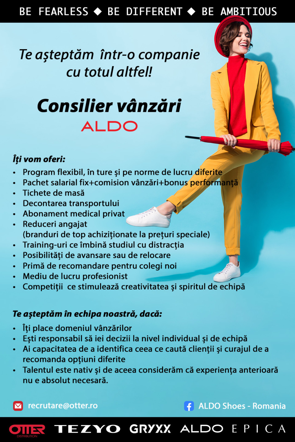 Consilier vanzari ALDO C-ta Vivo venit net: 3100 - 3600 ron