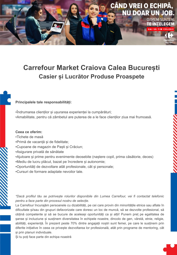 Cautam Colegi noi - Carrefour Market Craiova Calea Bucuresti
