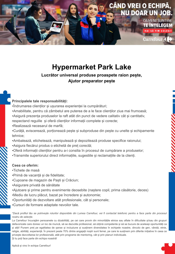Cautam colegi noi la Hipermarket Carrefour Park Lake