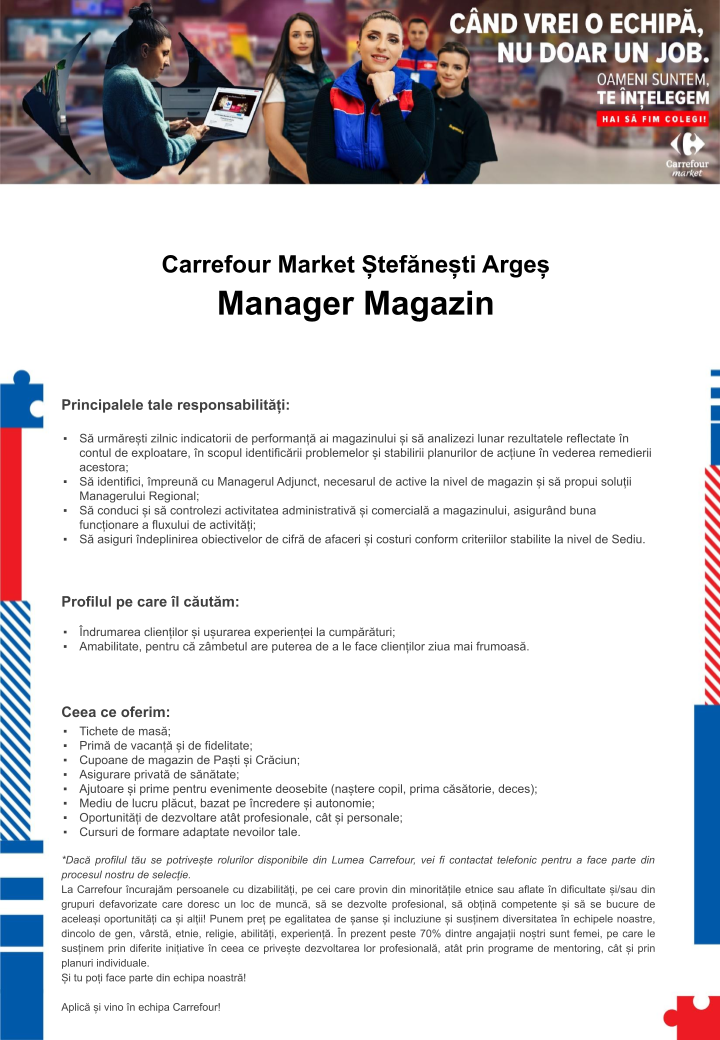 Manager Magazin pentru Market Stefanestii de Arges