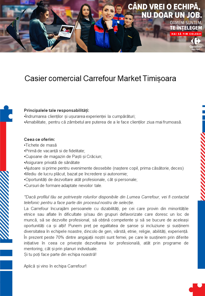 Casier comercial Carrefour Market si Express Timisoara