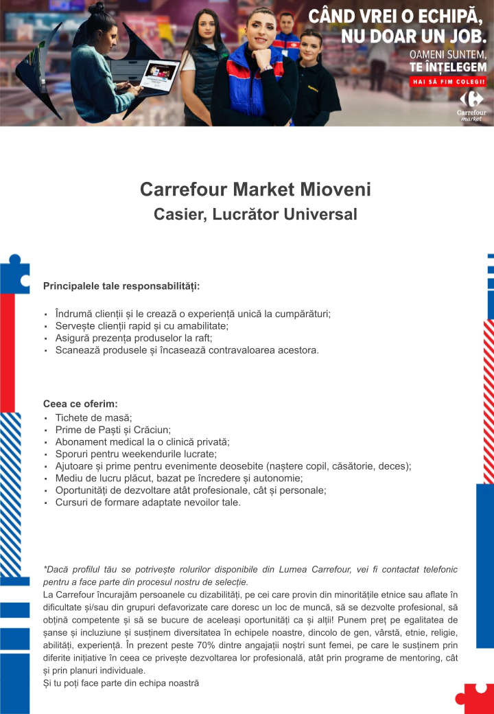 Cautam colegi noi pentru Carrefour Market Mioveni