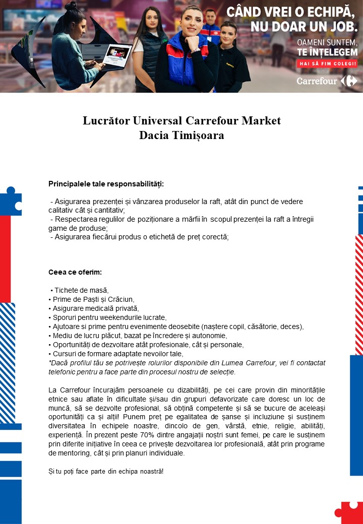 Lucrator Universal Carrefour Market Dacia Timisoara