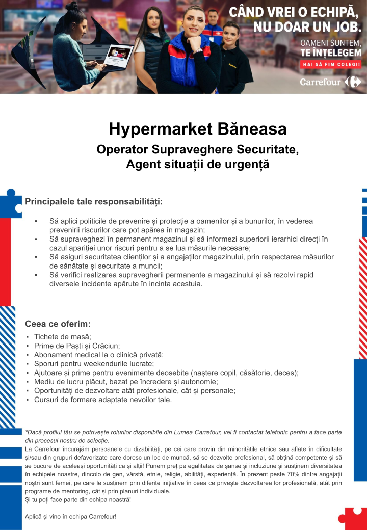 Agent Situatii de Urgenta  & Operator Securitate - Carrefour Baneasa