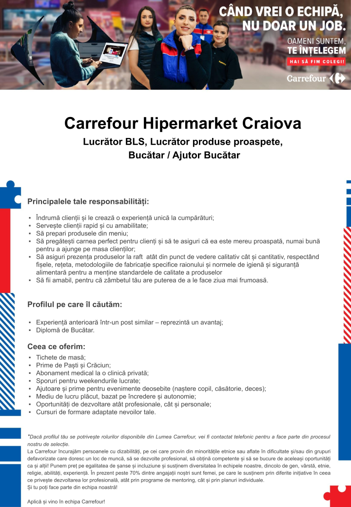 Cautam colegi noi la Hipermarket Carrefour Craiova