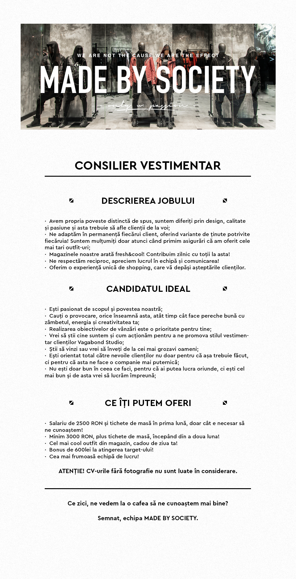 Asistent vanzari / Lucrator Comercial - MADE BY SOCIETY