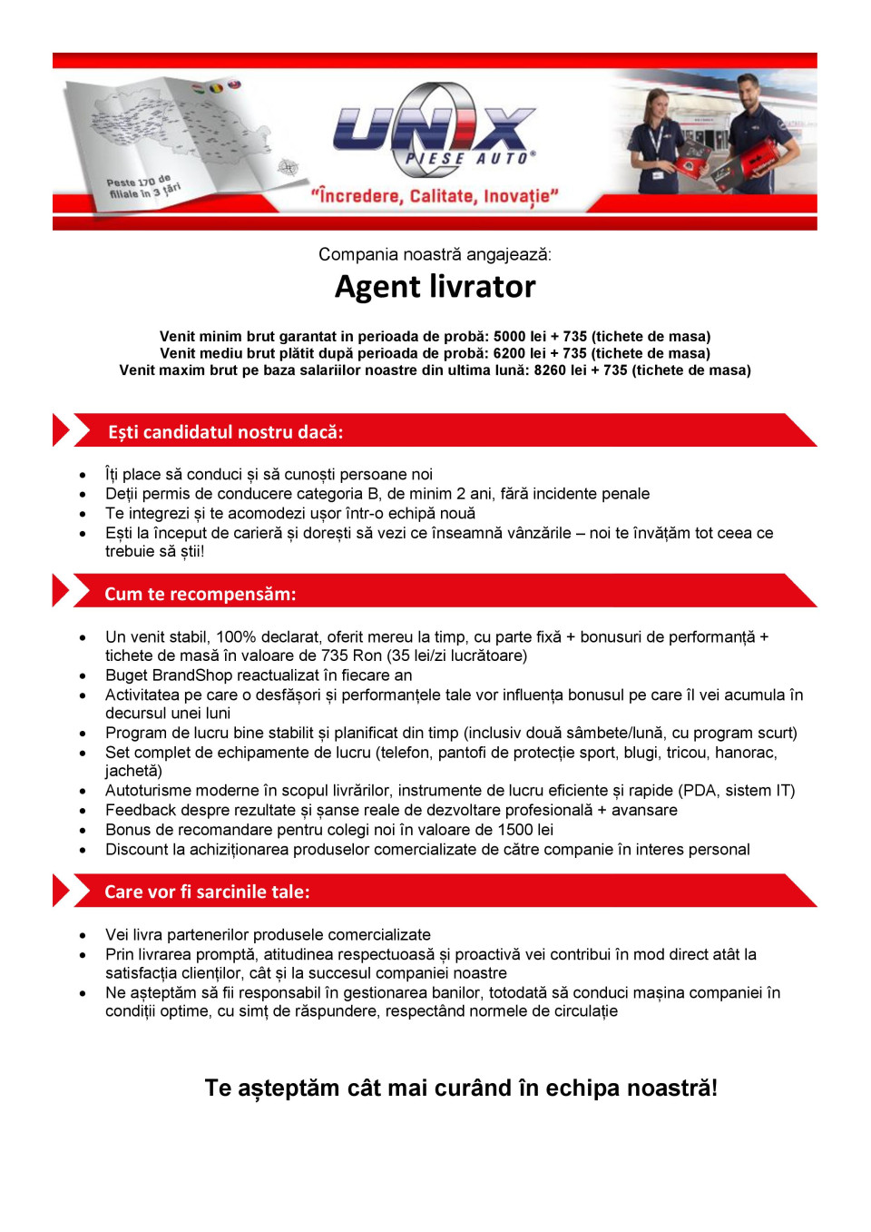 Agent livrator (5000 8260 lei brut) Aplica pe eJobs