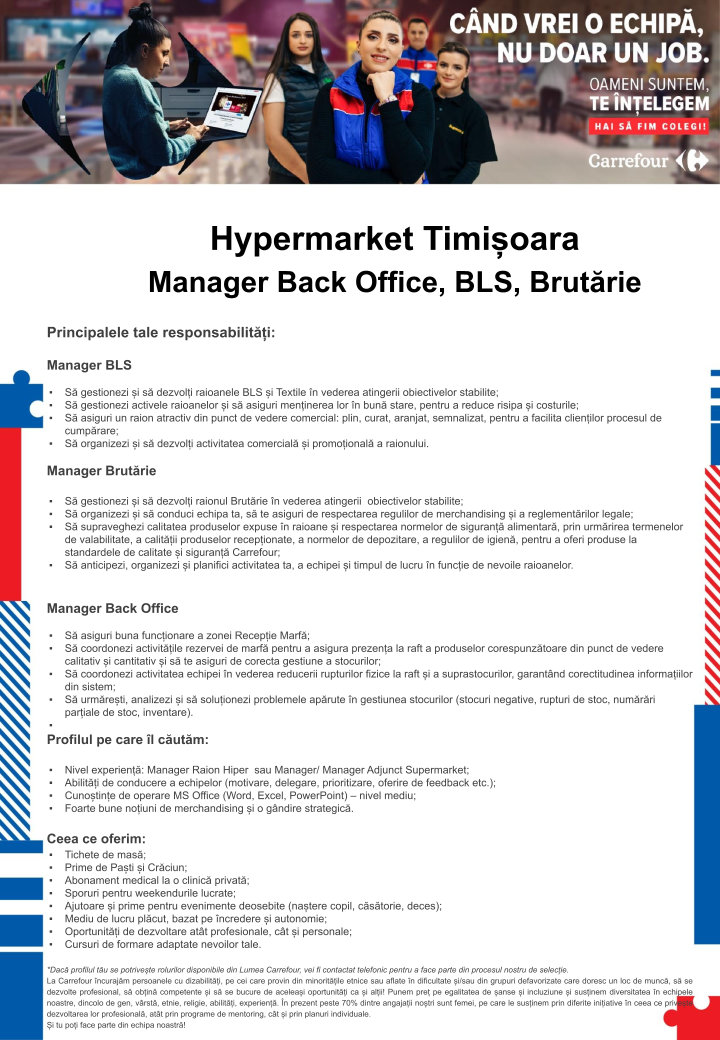 Manager Back Office, Brutarie & BLS - Carrefour Timisoara