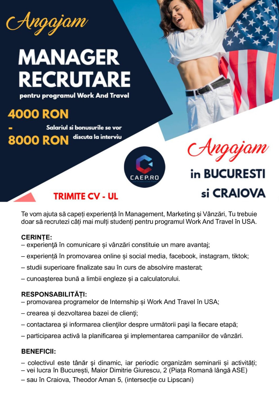 MANAGER RECRUTARE Work And Travel USA